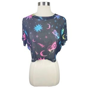Sheer Y2K Galaxy Crop Top - Size Medium